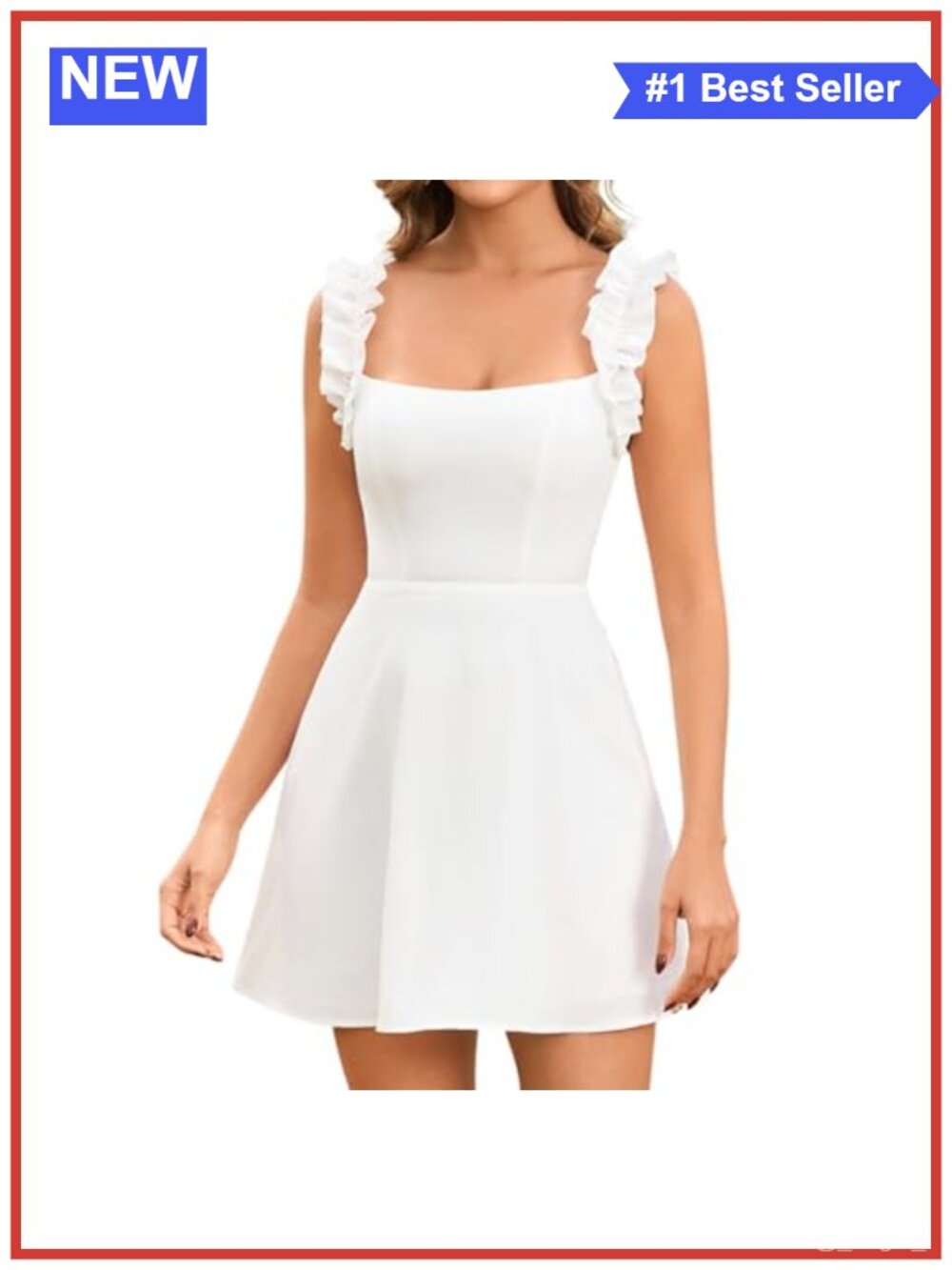Women Ruffle Sleeve Floral A Line Mini Casual Dress Smocked Square Neck